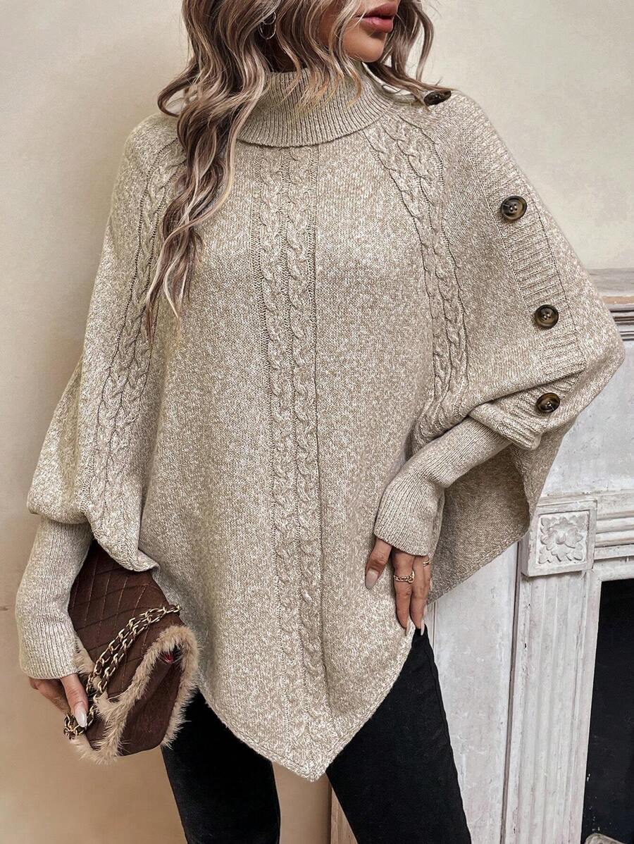 Pauline High-Neck Cable Poncho