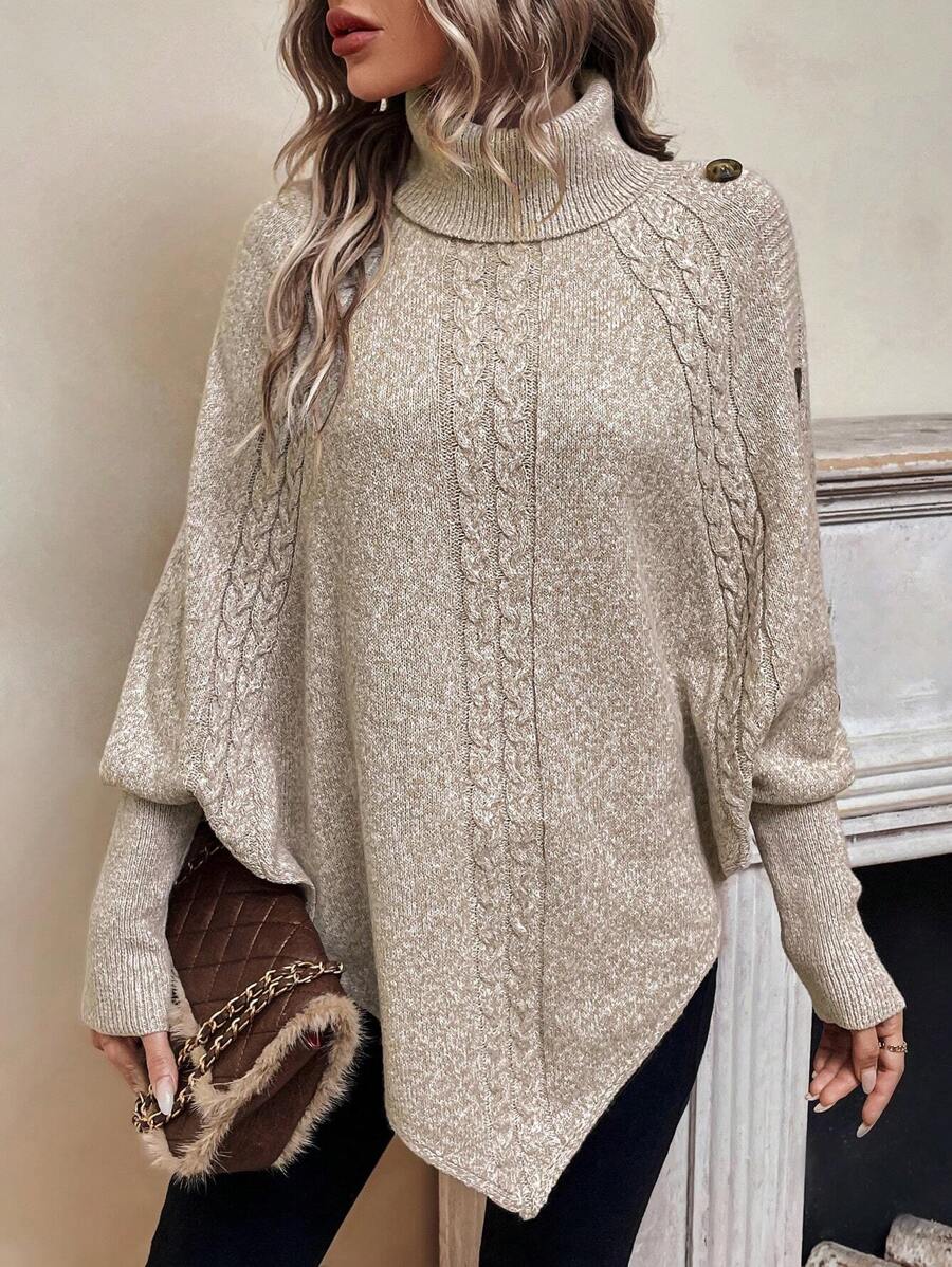 Pauline High-Neck Cable Poncho