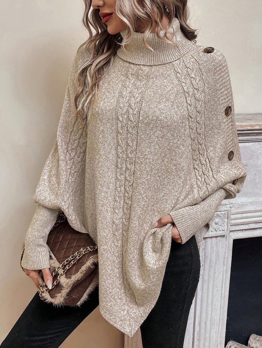 Pauline High-Neck Cable Poncho