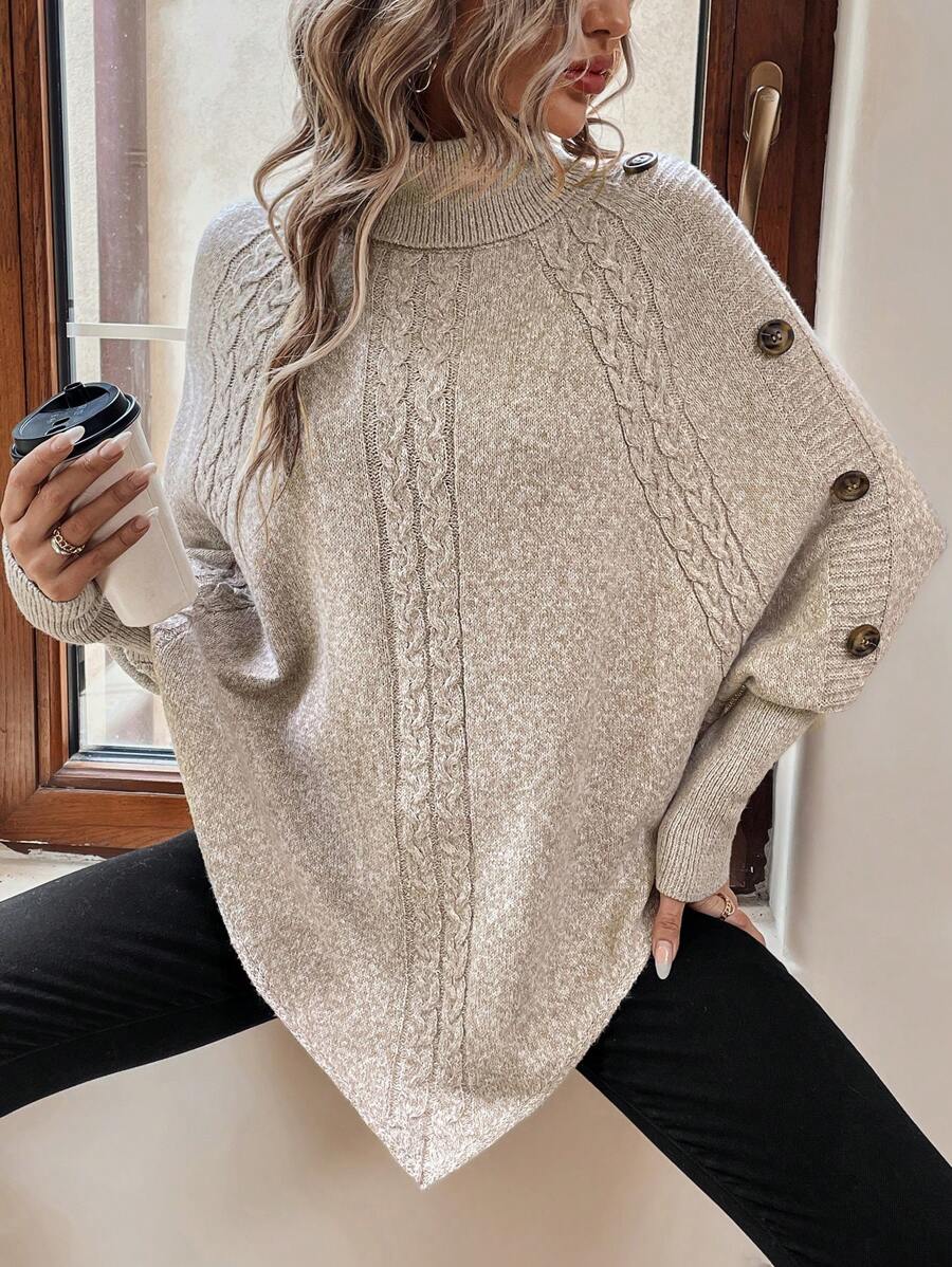 Pauline High-Neck Cable Poncho