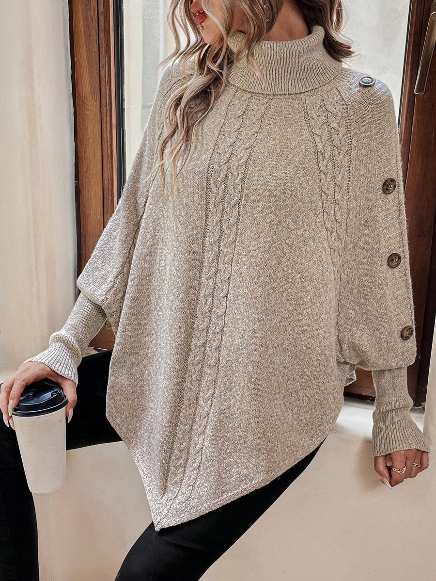 Pauline High-Neck Cable Poncho