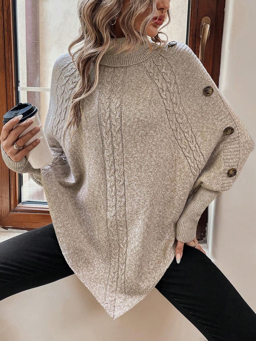 Pauline High-Neck Cable Poncho