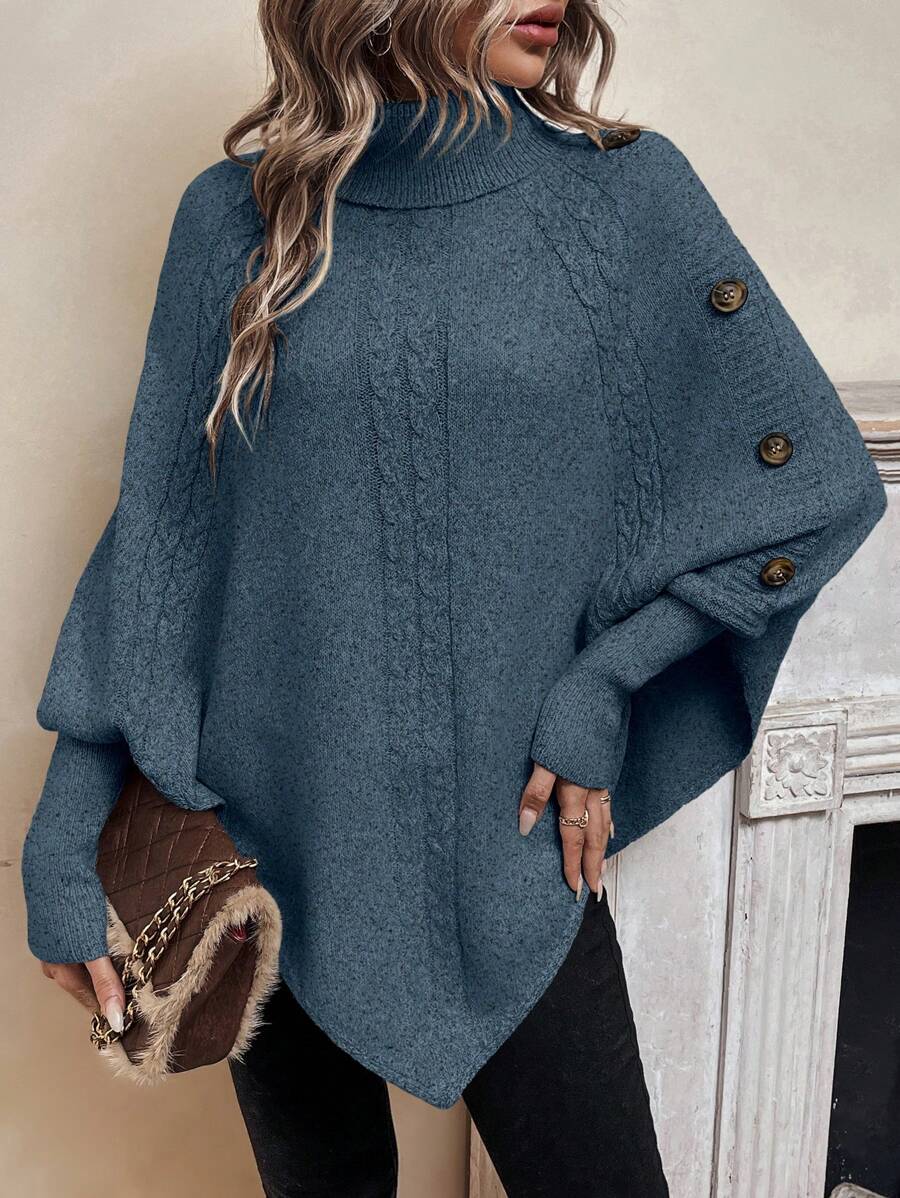 Pauline High-Neck Cable Poncho
