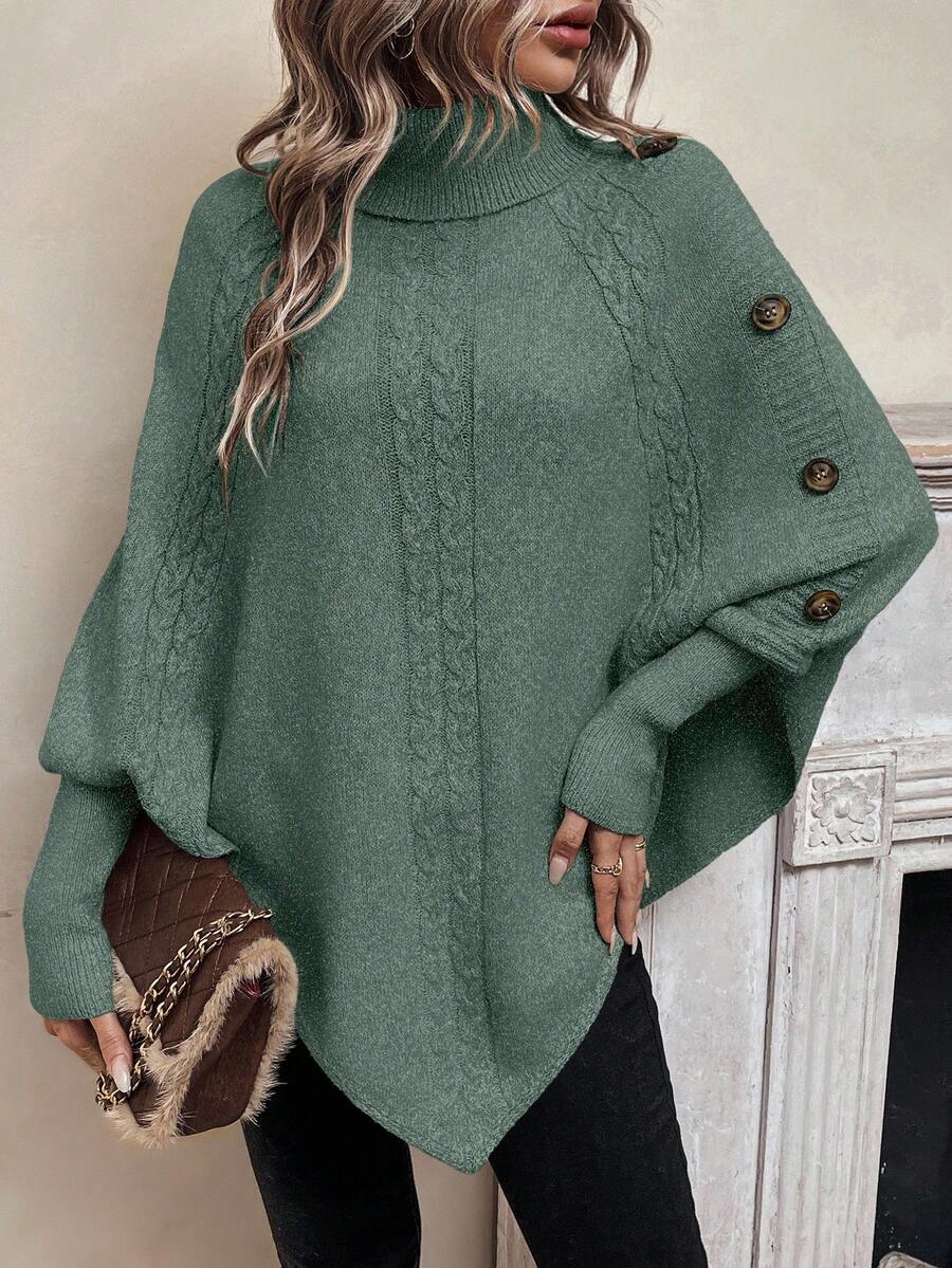 Pauline High-Neck Cable Poncho