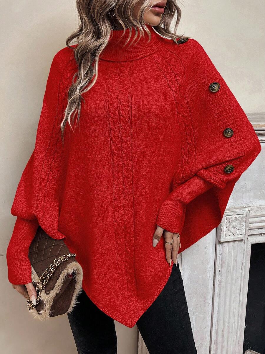 Pauline High-Neck Cable Poncho