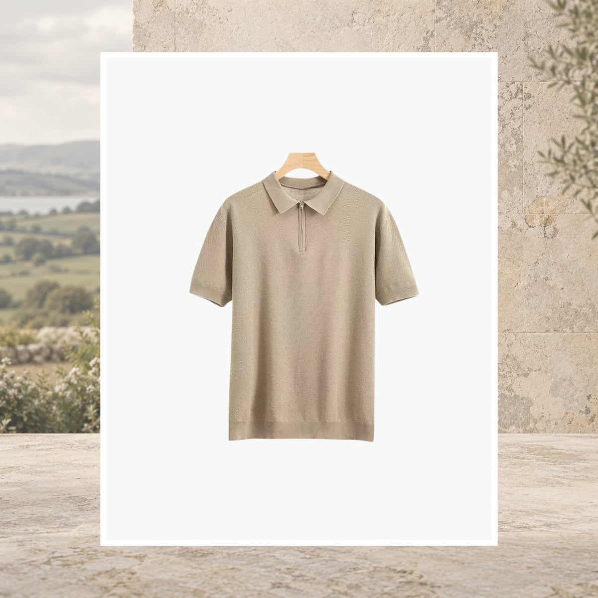 Noel Mesh-Knit Zip Polo