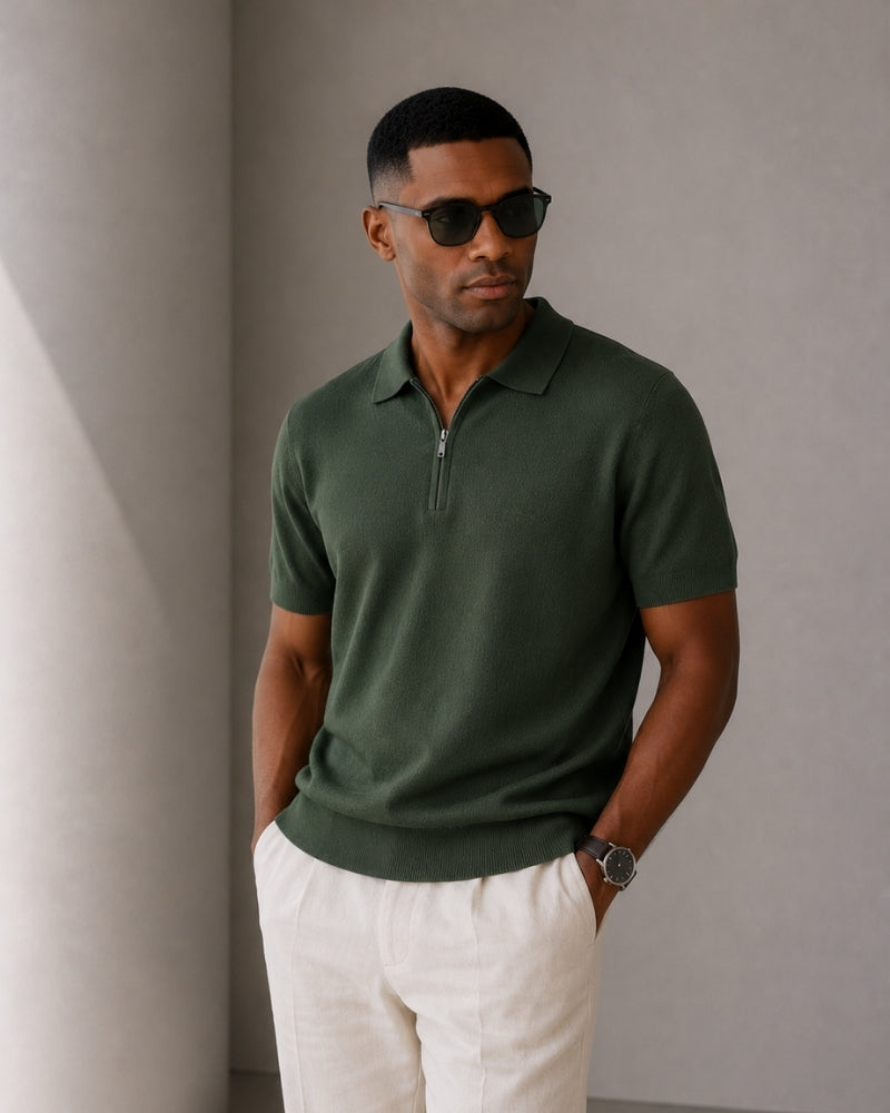 Noel Mesh-Knit Zip Polo