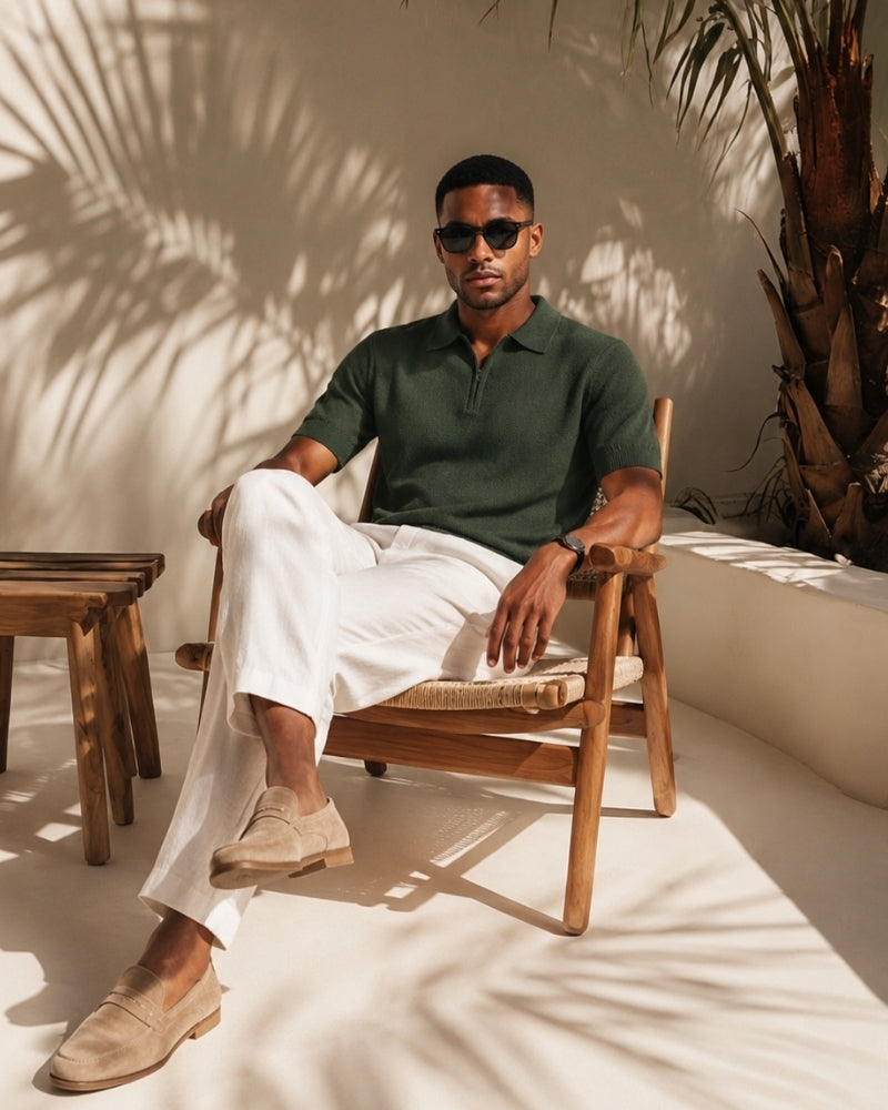 Noel Mesh-Knit Zip Polo