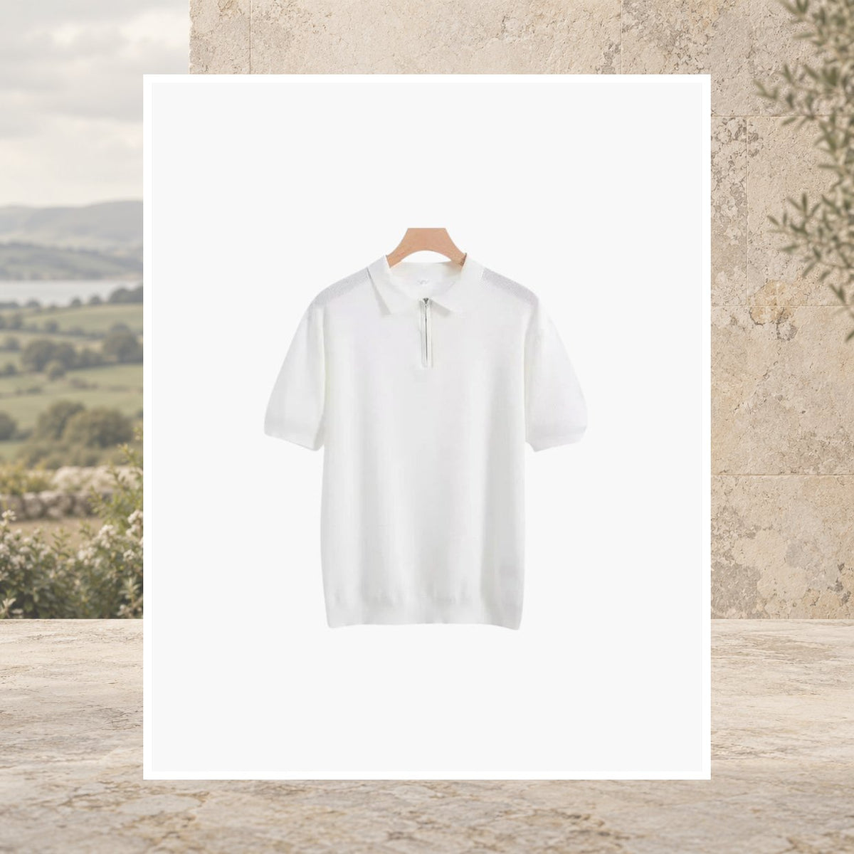 Noel Mesh-Knit Zip Polo