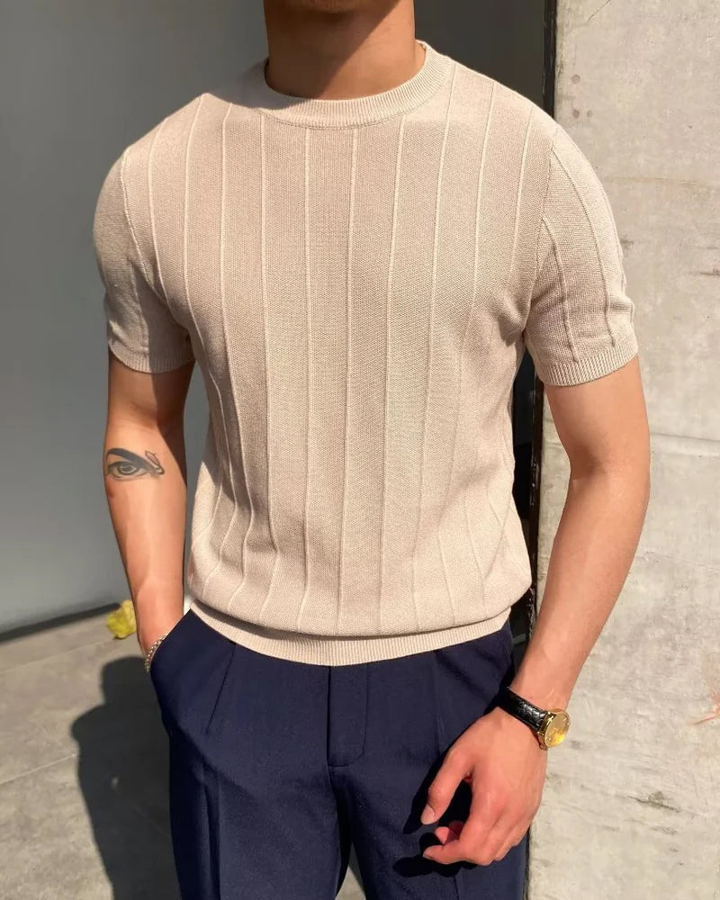 Damien Ribbed Linen-Cotton T-Shirt