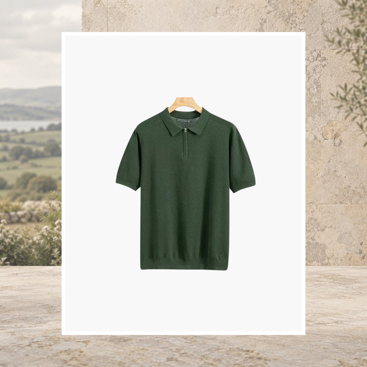 Noel Mesh-Knit Zip Polo