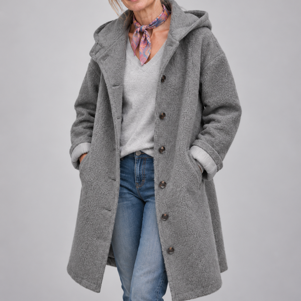 Ava Hooded Textured Coat