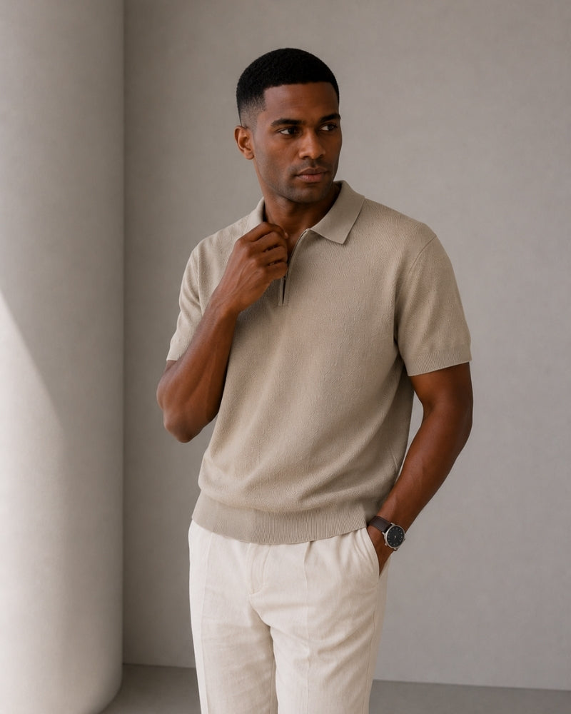 Noel Mesh-Knit Zip Polo