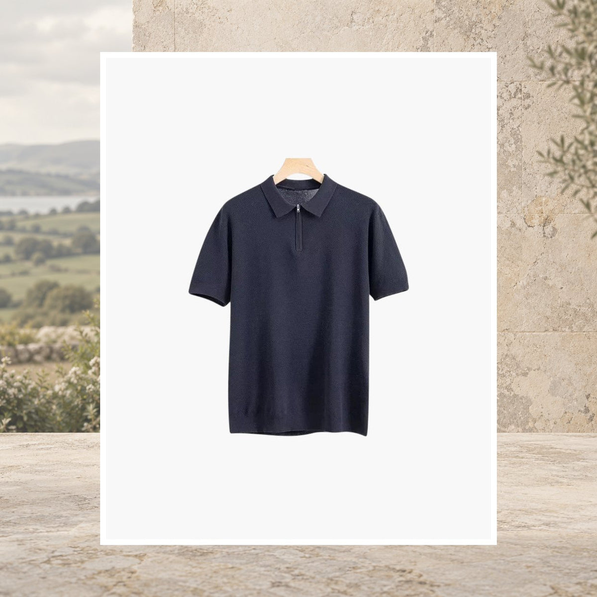 Noel Mesh-Knit Zip Polo