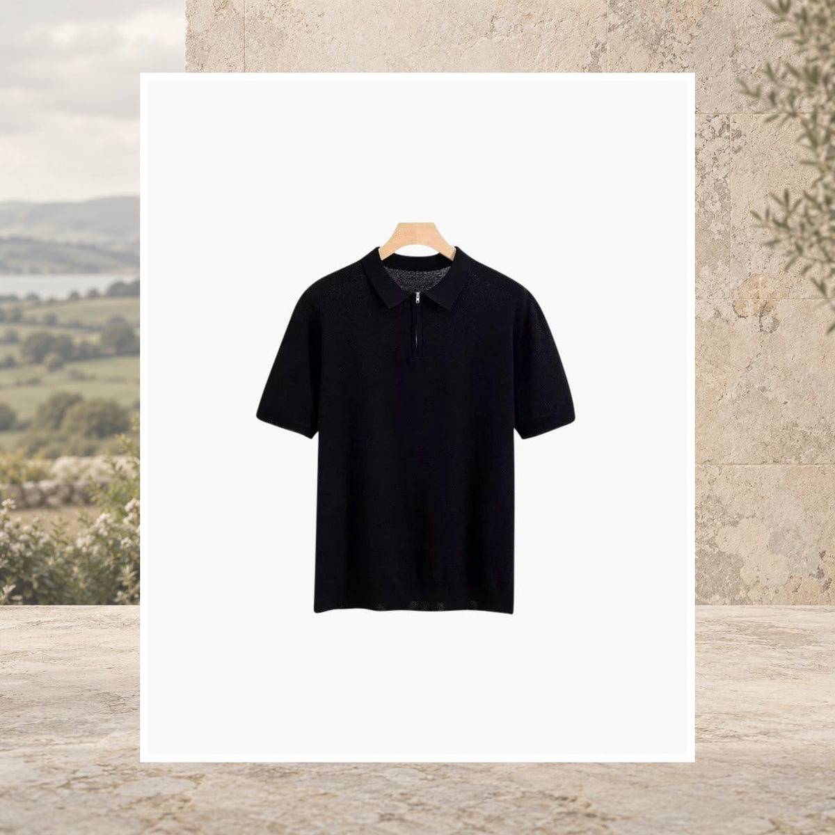 Noel Mesh-Knit Zip Polo