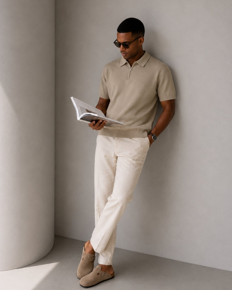 Noel Mesh-Knit Zip Polo