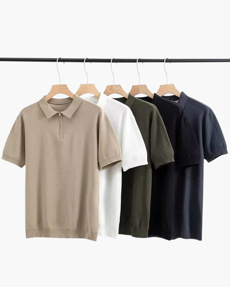 Noel Mesh-Knit Zip Polo