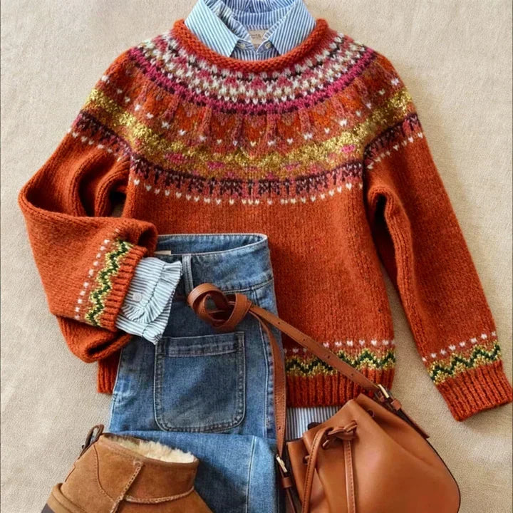 Cara Terracotta Jacquard Jumper