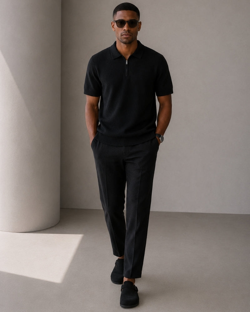 Noel Mesh-Knit Zip Polo