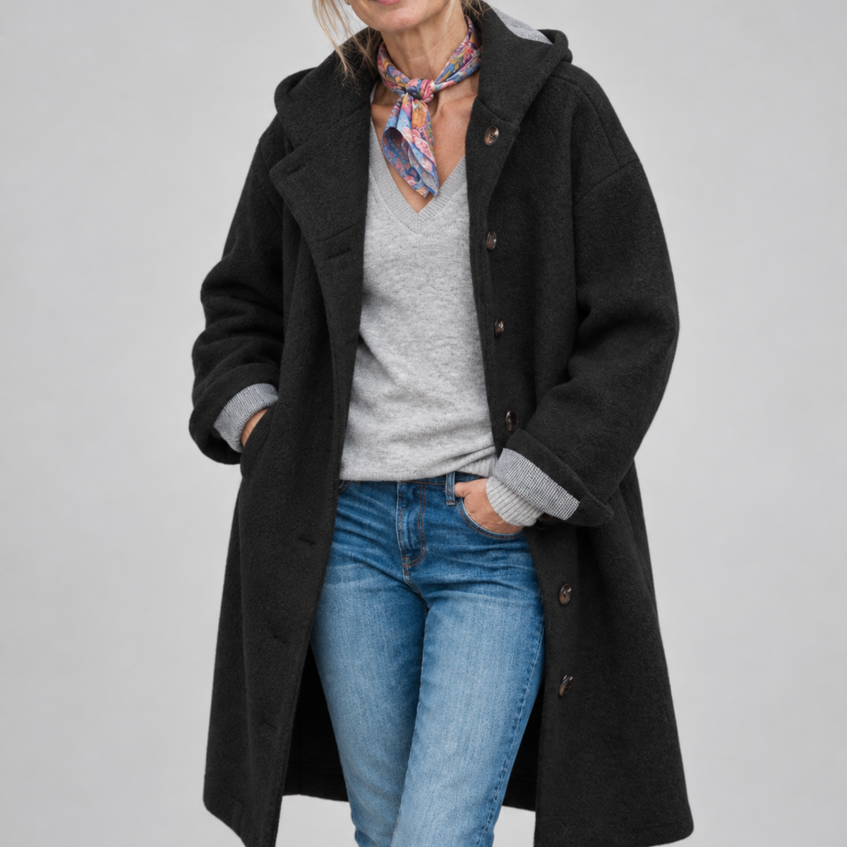 Ava Hooded Textured Coat
