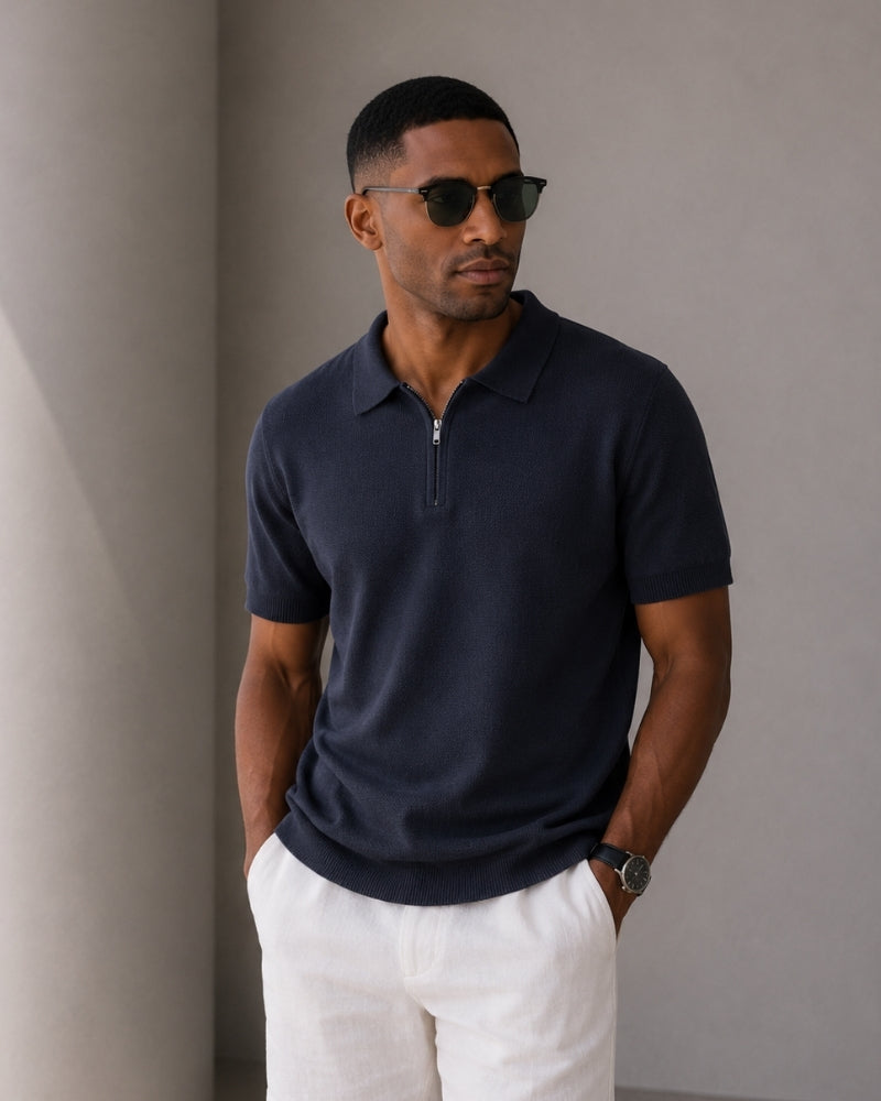 Noel Mesh-Knit Zip Polo