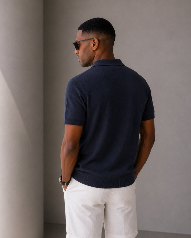 Noel Mesh-Knit Zip Polo