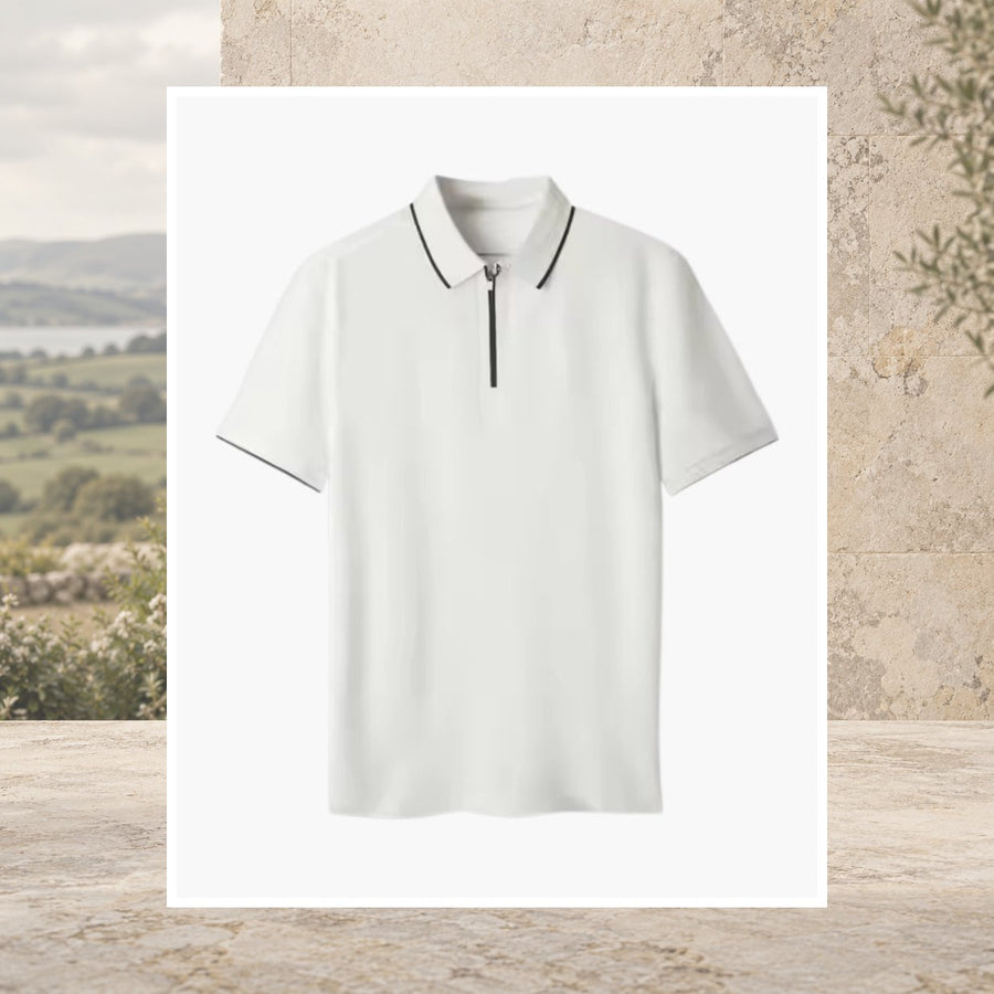 Hugh Cable-Knit Zip Polo