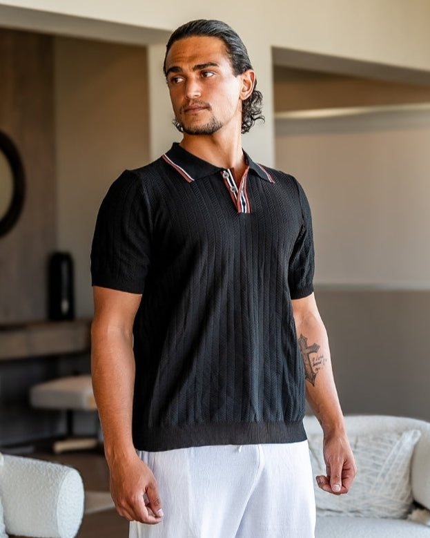 Barry Herringbone Knit Polo