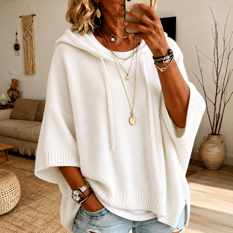 Jean White Hooded Poncho