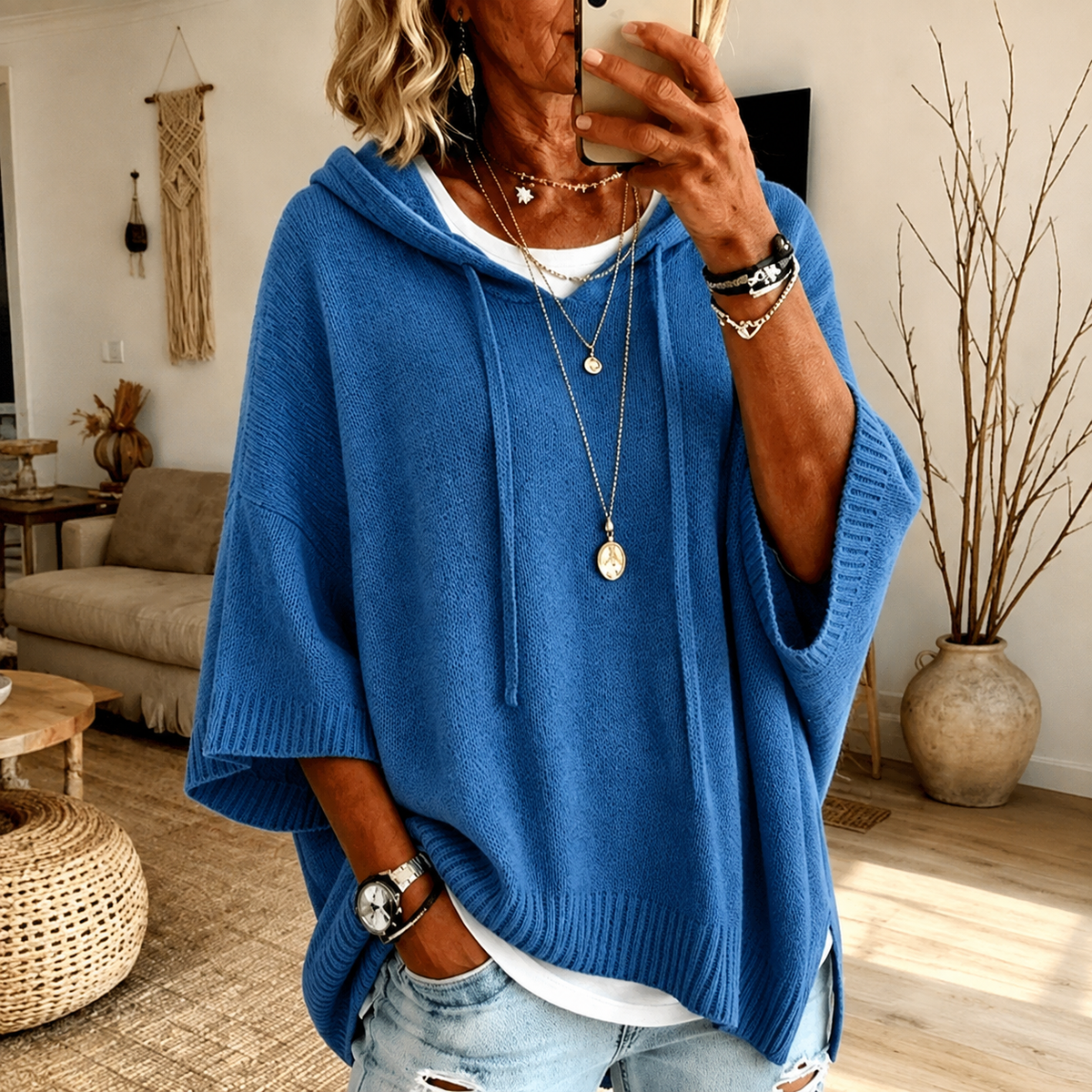 Rebecca Blue Hooded Poncho