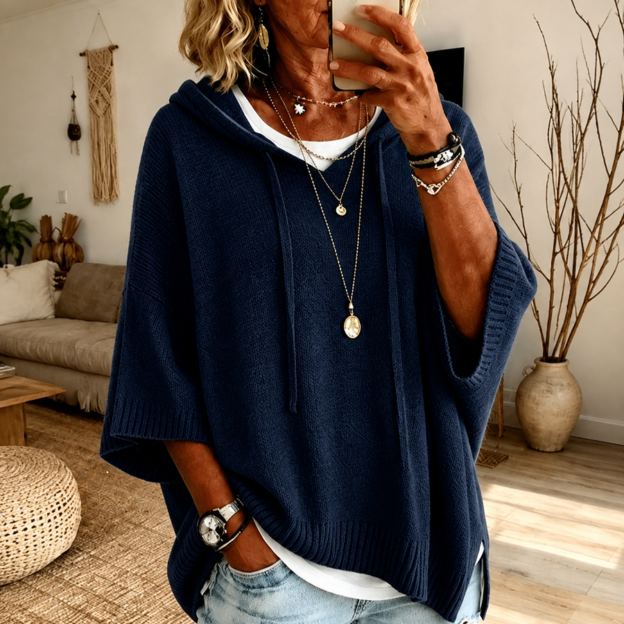 Linda Navy Hooded Poncho