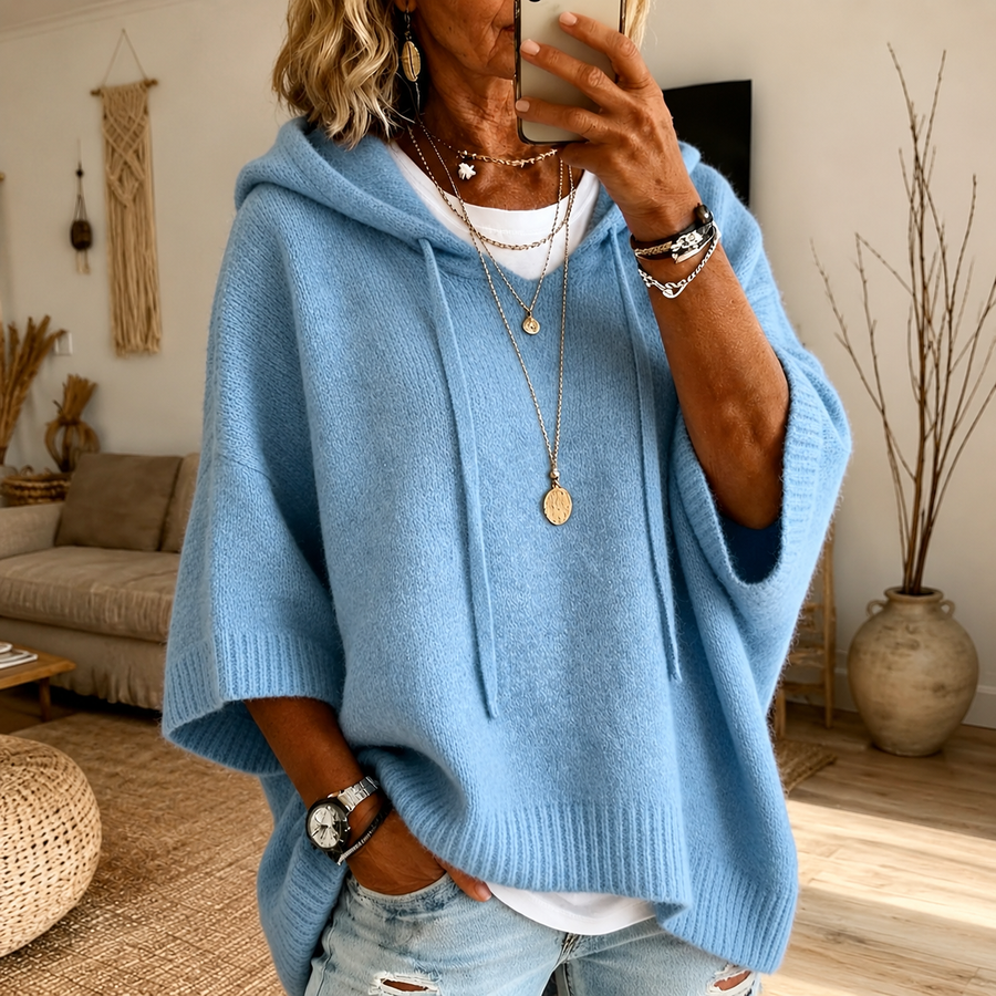 Carol Sky Blue Hooded Poncho