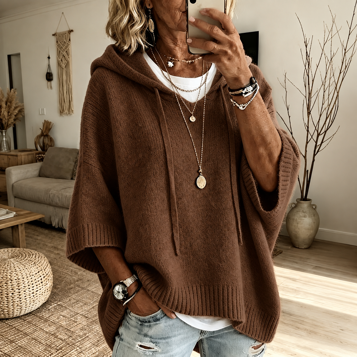 Wendy Brown Hooded Poncho