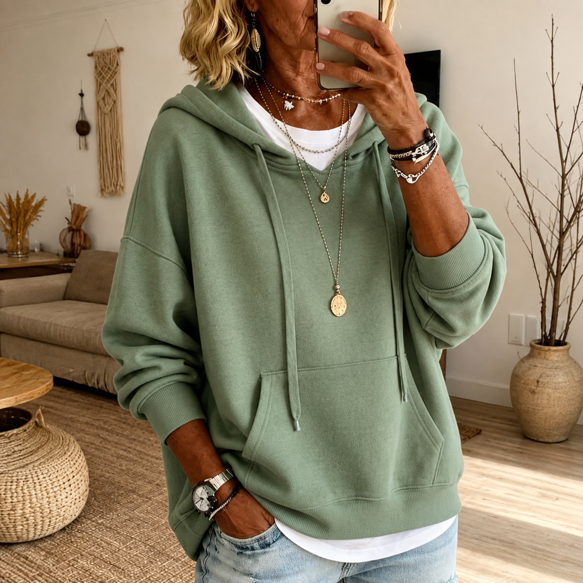 Nicola Sage Hooded Jumper