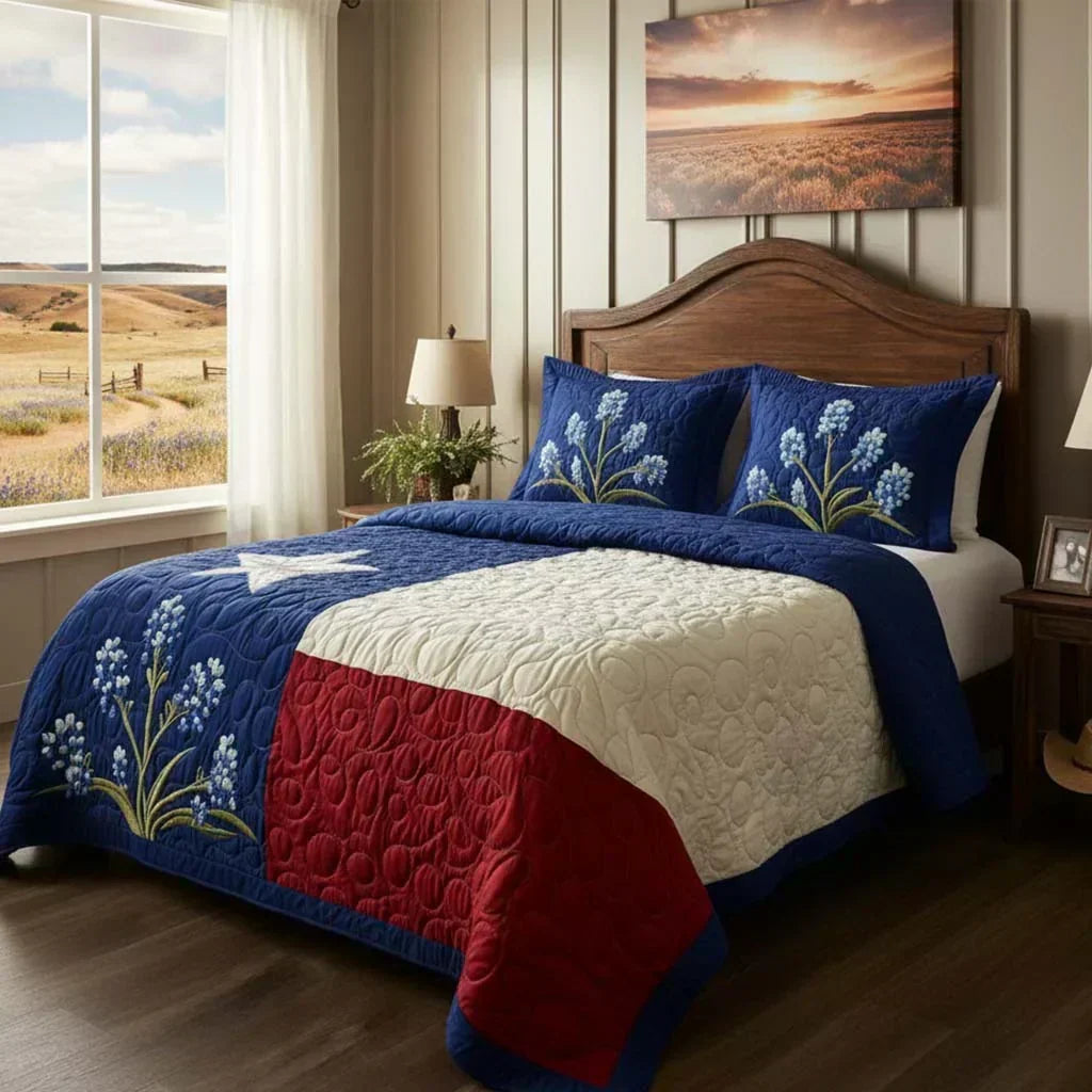 Bluebell Star 3-Piece Quilted Bedding Set