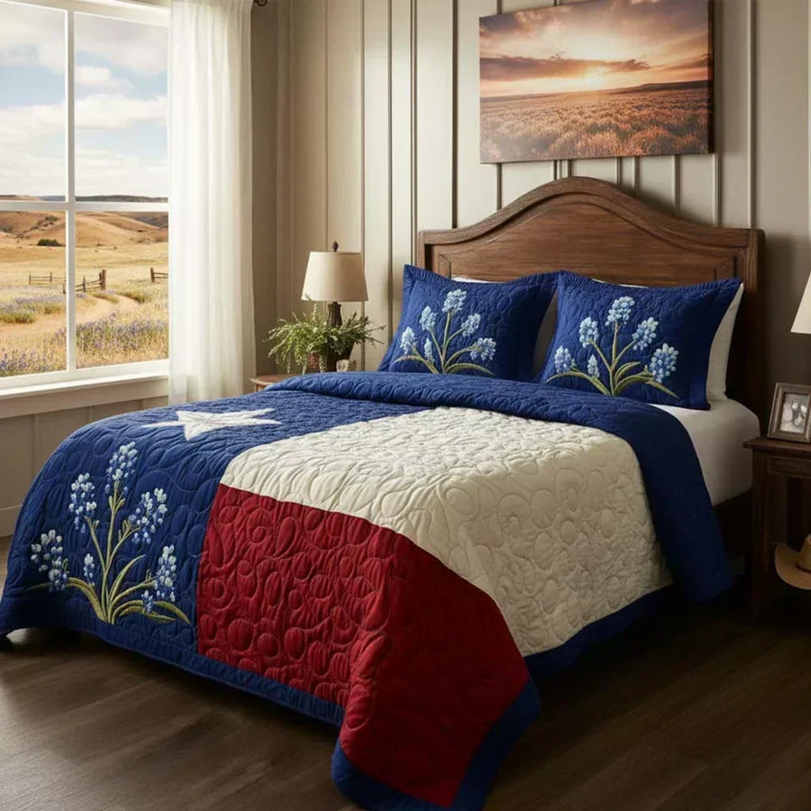 Bluebell Star 3-Piece Quilted Bedding Set