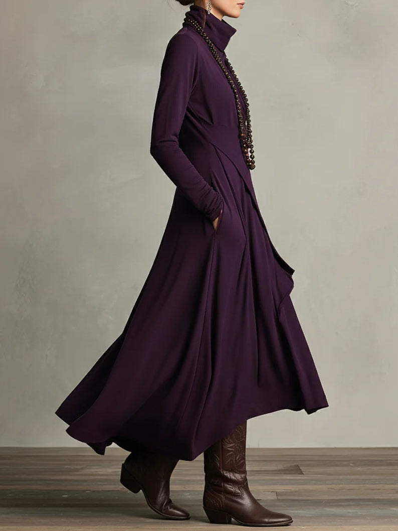 Meredith – Asymmetric Draped Polo Neck Maxi Dress