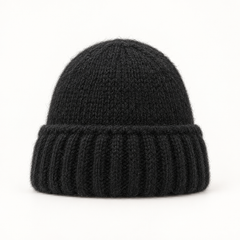 Áine Classic Knit Beanie – Black – studio front