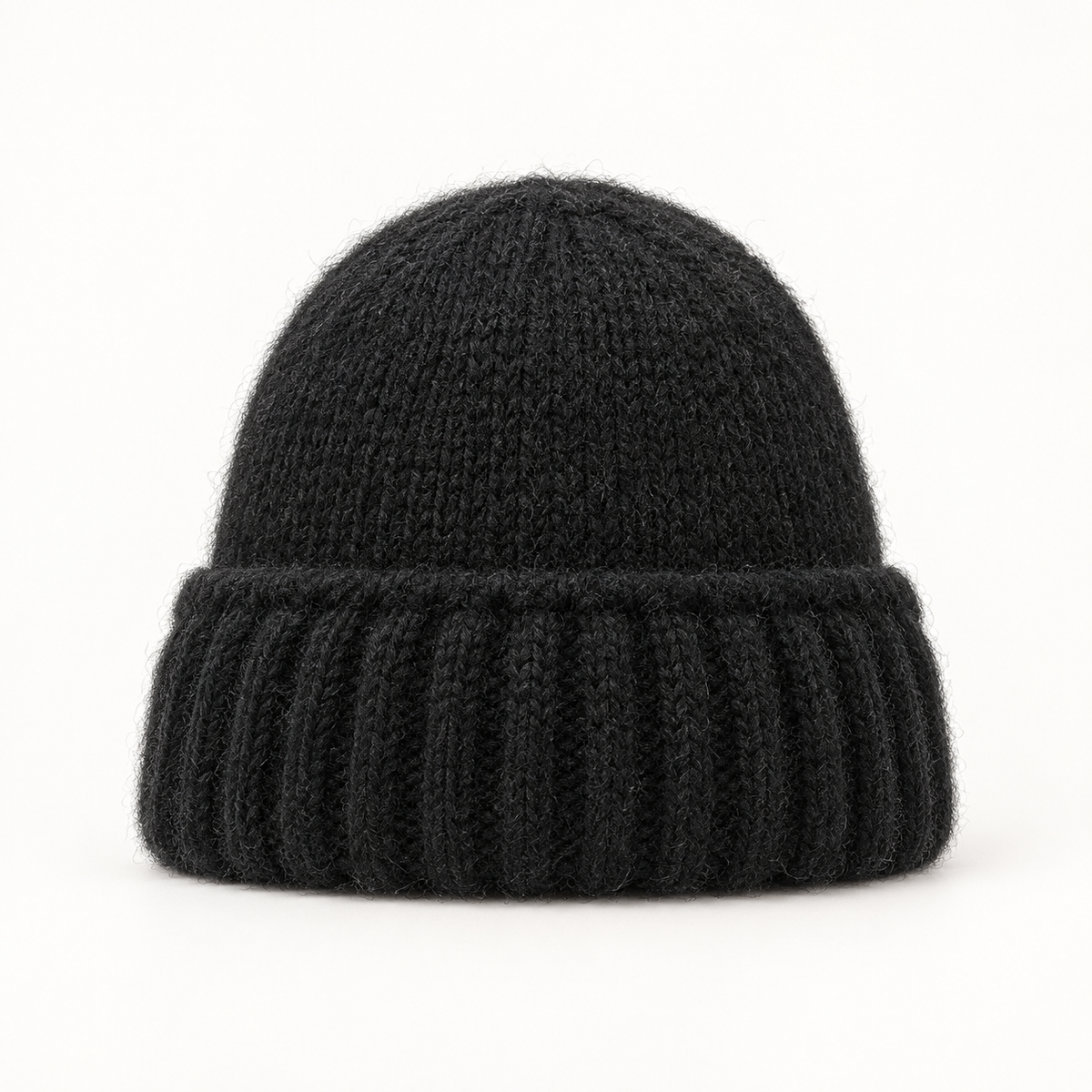 Áine Classic Knit Beanie – Black – studio front