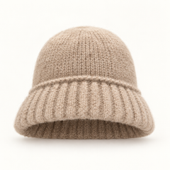 Áine Classic Knit Beanie – Brown – studio front
