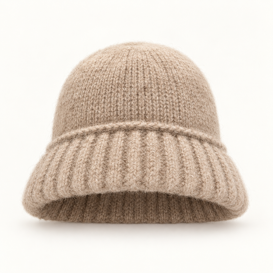 Áine Classic Knit Beanie – Brown – studio front
