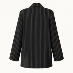 Bernadette Striped Relaxed Jacket – Black – studio back