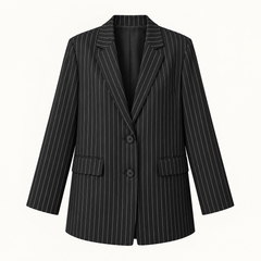 Bernadette Striped Relaxed Jacket – Black – studio front