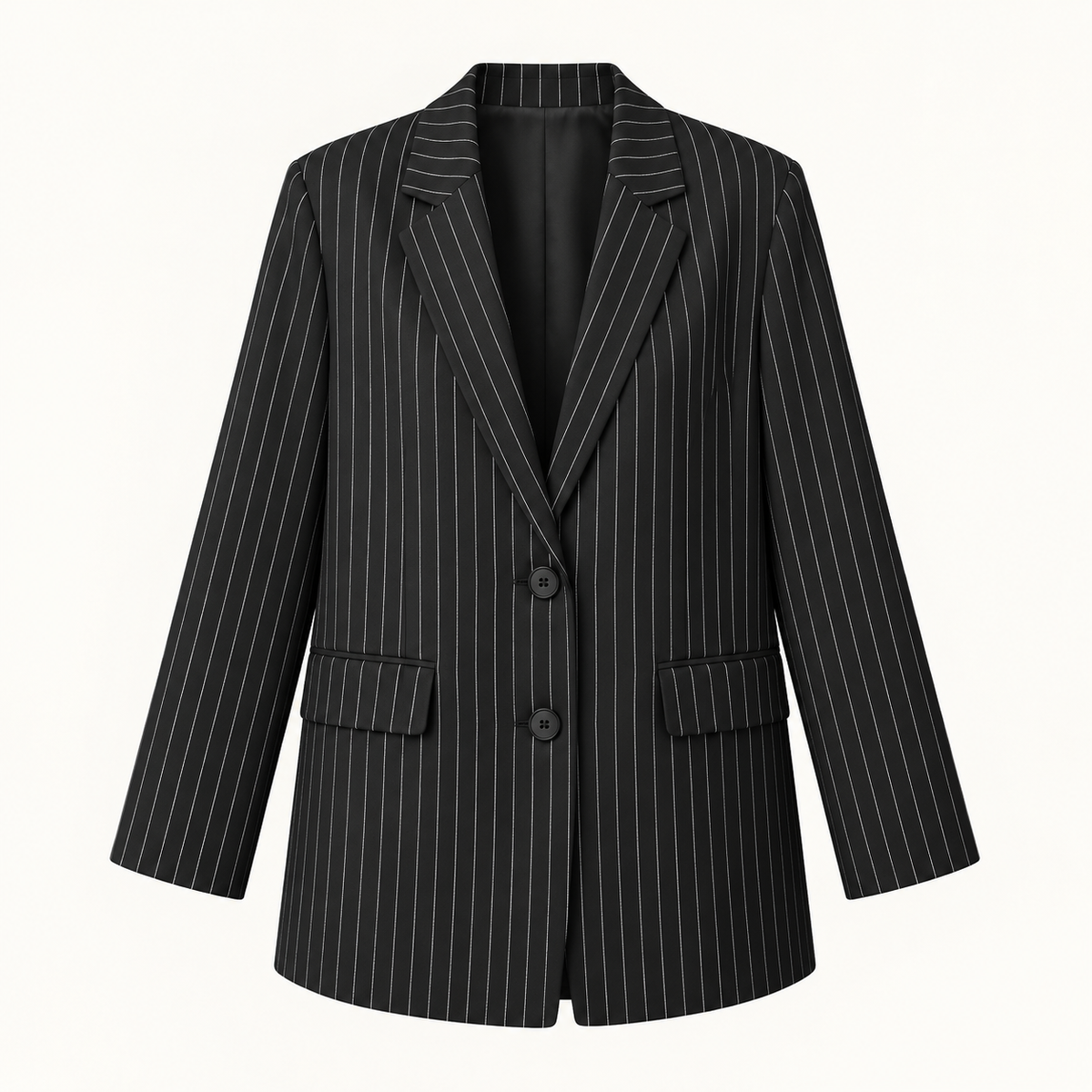 Bernadette Striped Relaxed Jacket – Black – studio front