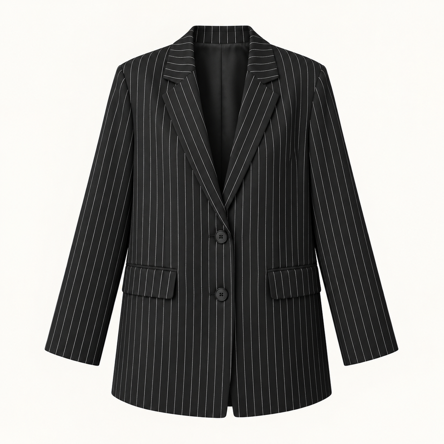 Bernadette Striped Relaxed Jacket – Black – studio front