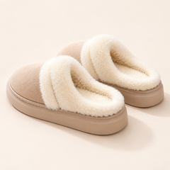 Ciara Plush Platform Slippers – Beige – studio back