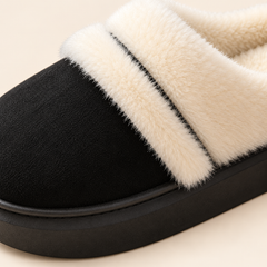 Ciara Plush Platform Slippers – black – studio detail