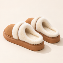Ciara Plush Platform Slippers – khaki – studio back