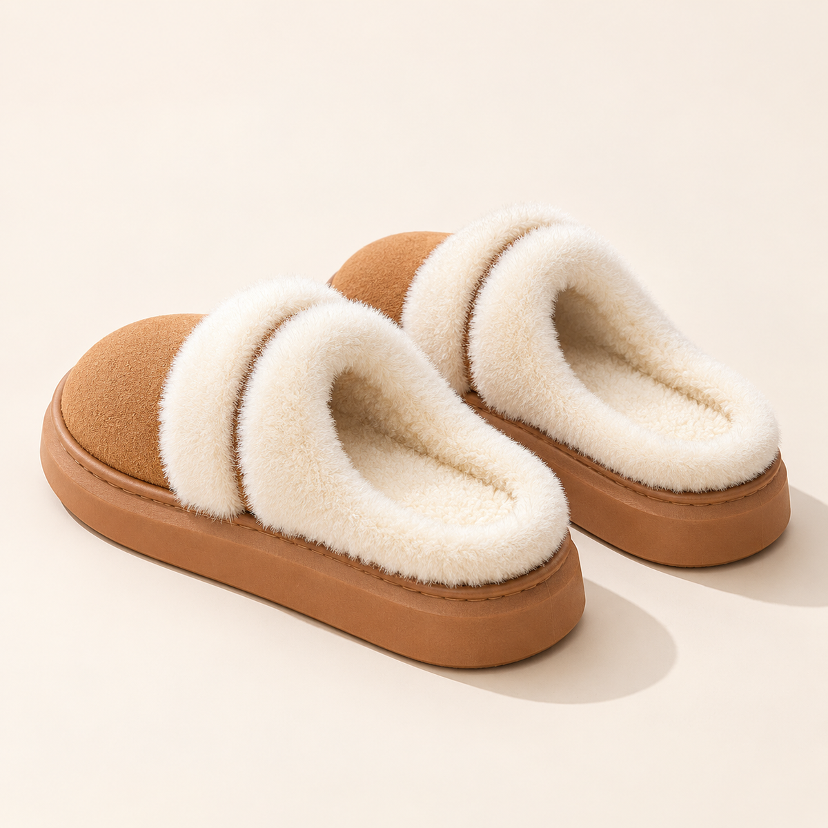 Ciara Plush Platform Slippers – khaki – studio back
