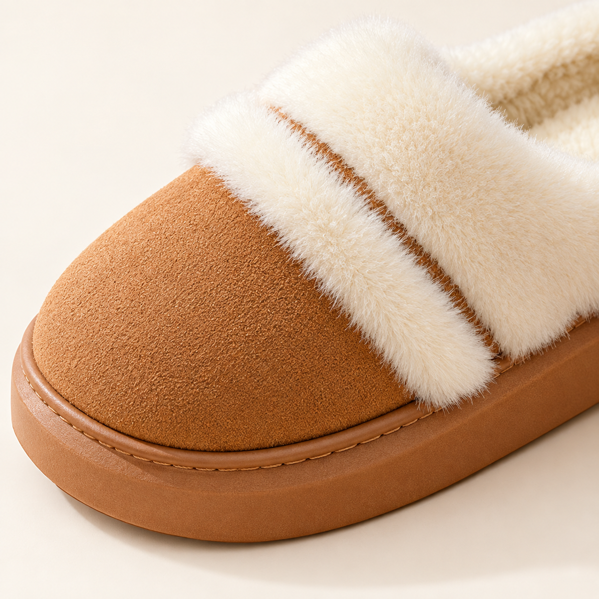 Ciara Plush Platform Slippers – khaki – studio detail